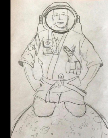 Моделирование космонавта в кимоно на луне 