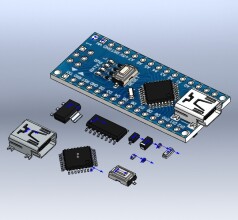 Arduino Nano Ардуино Нано модель STL и SolidWorks + компоненты, модель для макетирования и моделирования