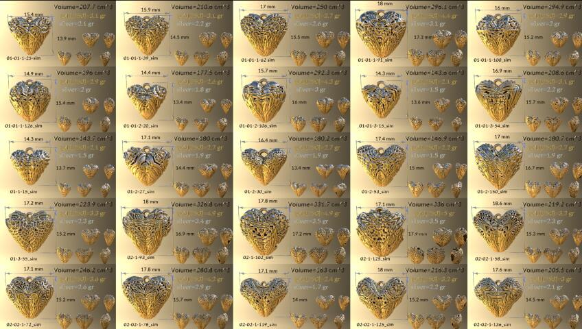 25 кулонов в форме фрактальных сердец