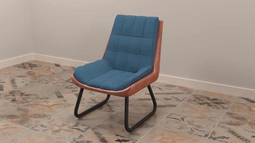 Деревянный стул с синей тканью