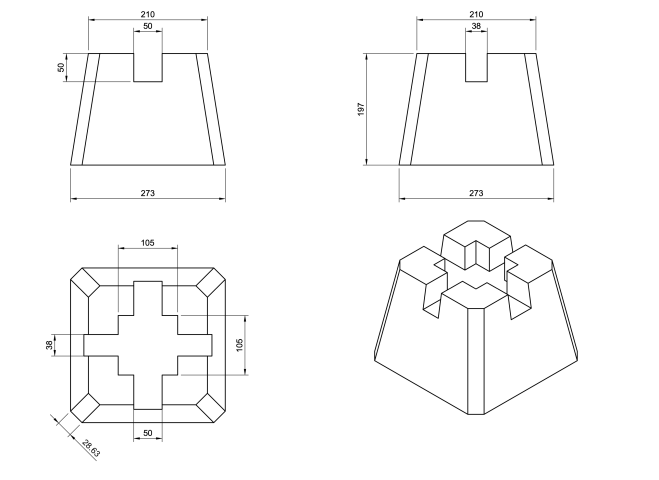 Форма для отливки бетонных дек-блоков (Dek-block) 38x50