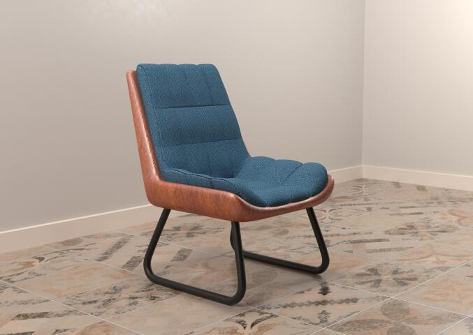 Деревянный стул с синей тканью