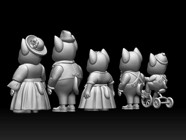 кошка кот cat 3d model  семья папа мама сын дочь велосипед человек женщина ребенок
