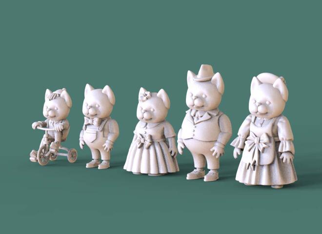 кошка кот cat 3d model  семья папа мама сын дочь велосипед человек женщина ребенок