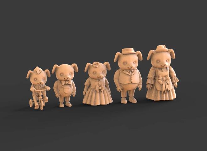 собака  3d model dog семья папа мама сын дочь велосипед человек женщина ребенок 01