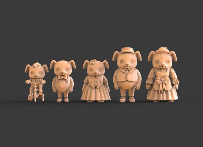 собака  3d model dog семья папа мама сын дочь велосипед человек женщина ребенок 01