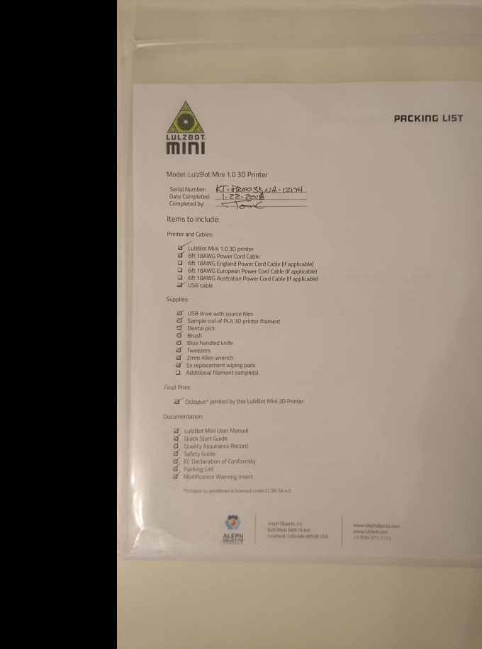 Продам Lulzbot Mini Desktop 3D Printer