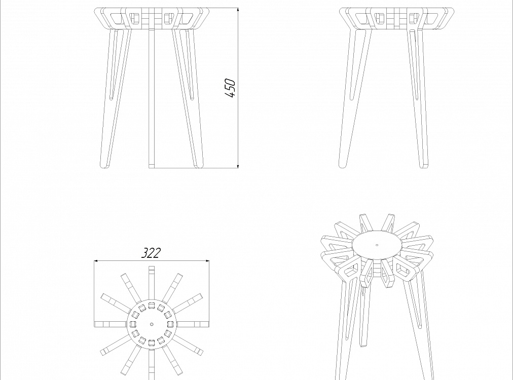 Табуретка-Паук. Фанера 15мм для фрейзера