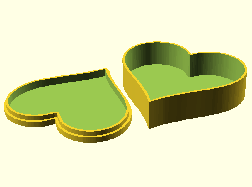 Kalp şeklinde kutu (4 tip) özelleştirilebilir (OpenSCAD) (Plastik Aparattır!!!)