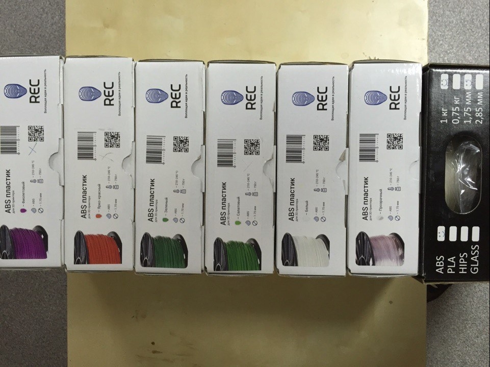 Пластик Rec 3D 1.75 ABS, PLA 12 катушек.