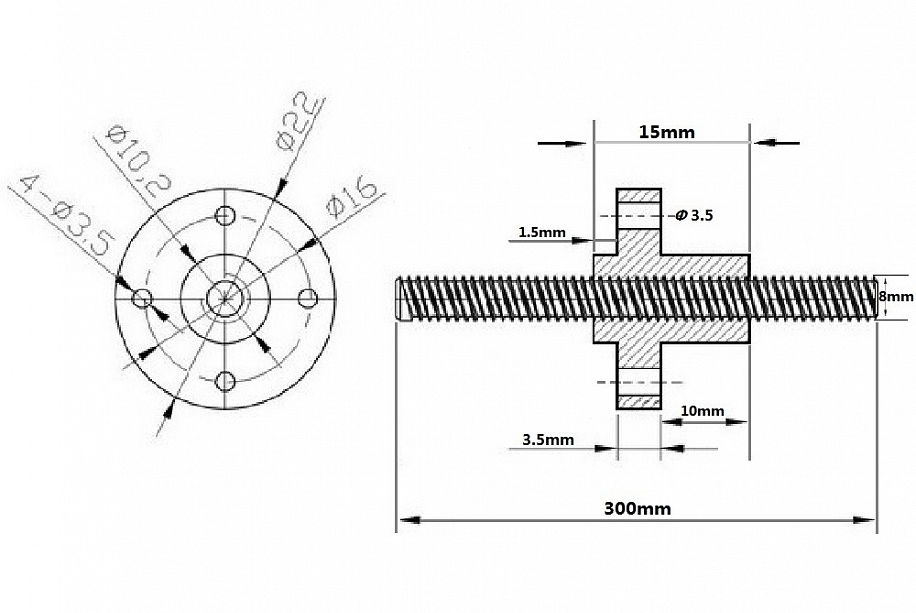 Винт трапецеидальный с гайкой 300мм Винт трапецеидальный с гайкой 300мм