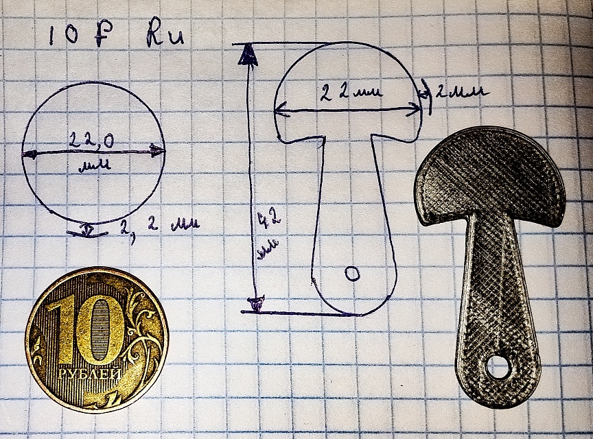 Чертеж ключа для тележек гипермаркетов