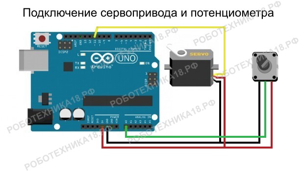 Схема подключения потенциометра ардуино