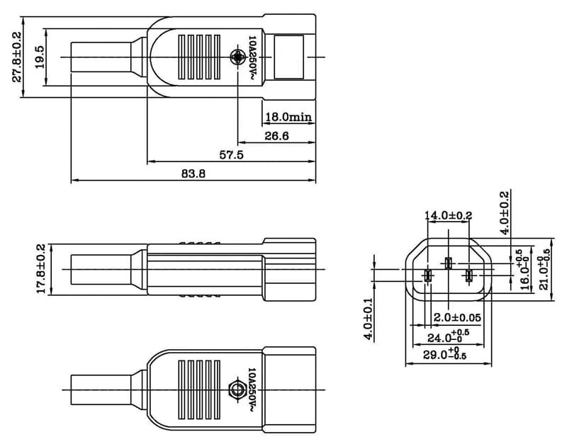 IEC 320 C13 STERL Dik açısı 90 ° C x 40 ° (Plastik Aparattır!!!)