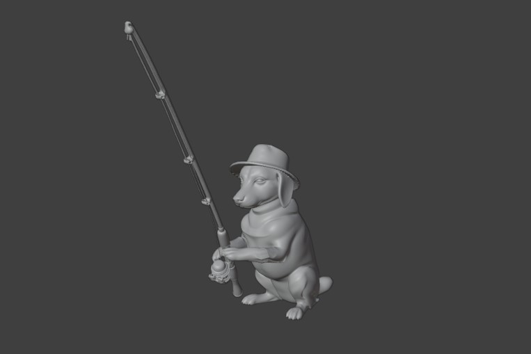 Fisher Dog: Beagle with Fishing Rod & Hat