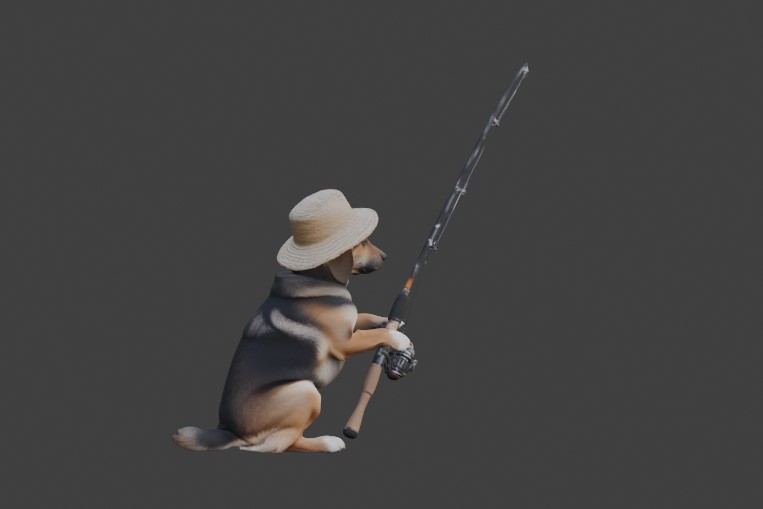 Fisher Dog: Beagle with Fishing Rod & Hat