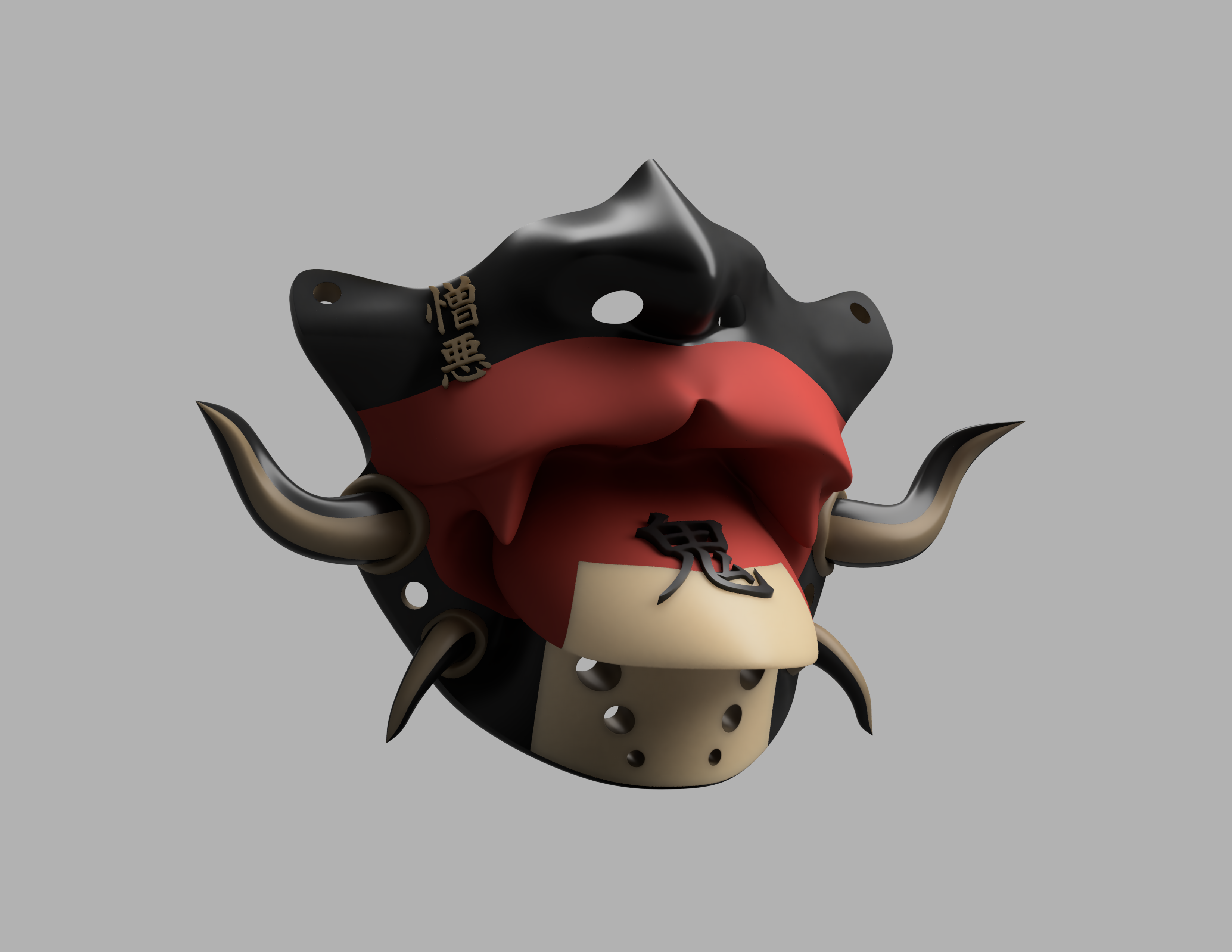 Самурайская маска мэнпо в духе демонов Они