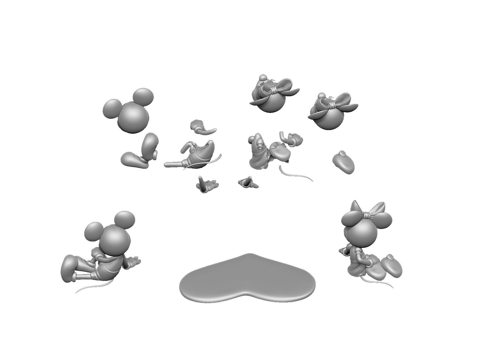 Микки и Минни на сердце для 3д печати. STL