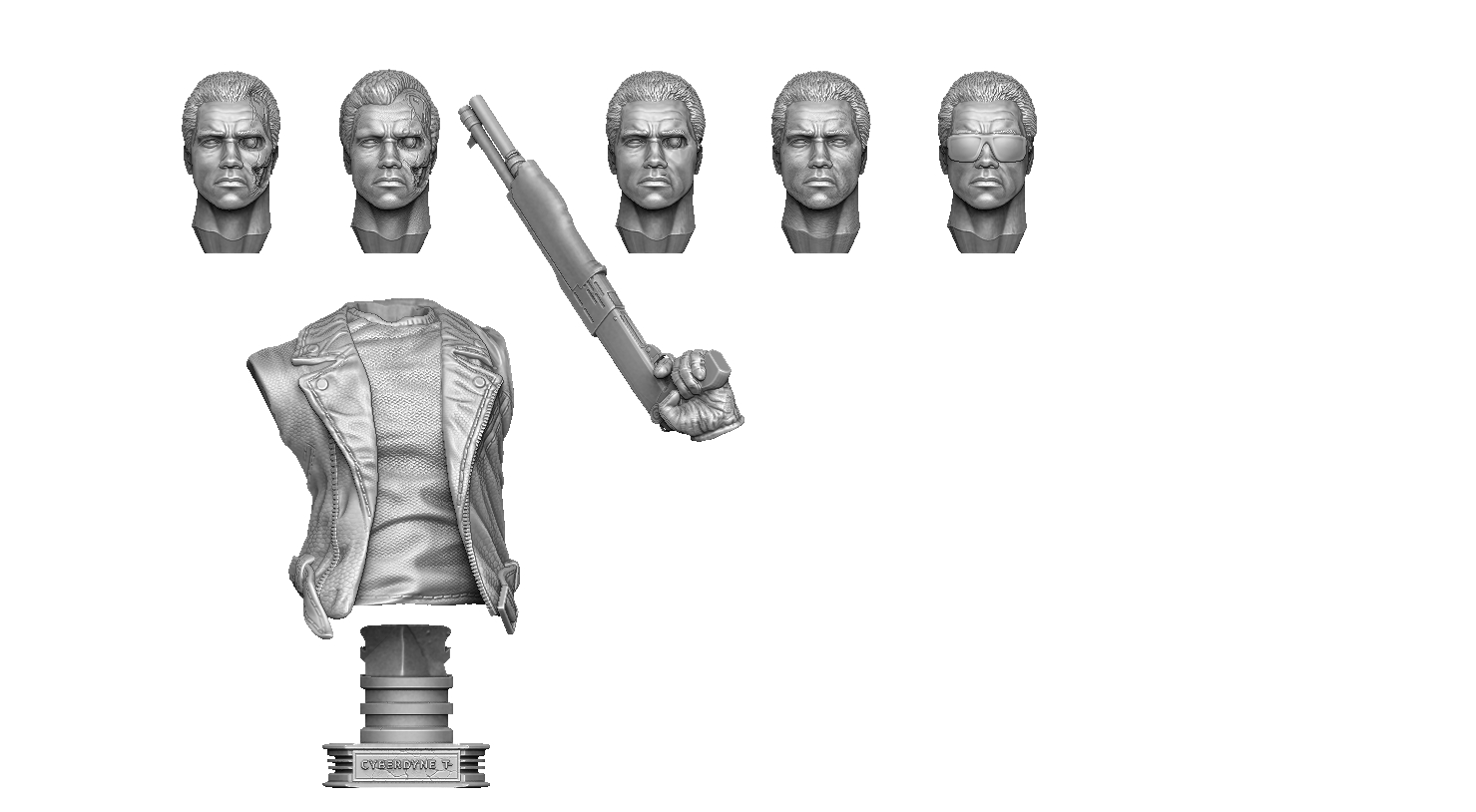 Бюст вооруженного терминатора T-800 (5 видов головы).