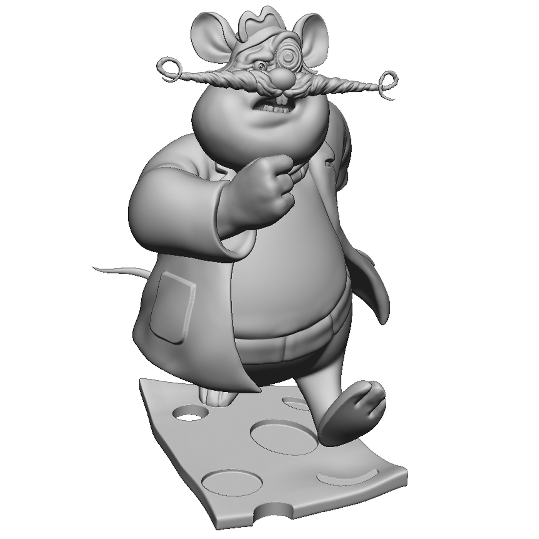 Мышь Рокфор из мультсериала "Чип и Дейл спешат на помощь". Для 3D печати. STL, OBJ, ZTL.