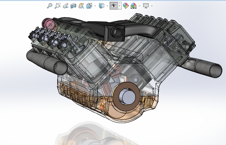 3D-модель двигателя V6  — Полная анимируемая сборка для SolidWorks | Образовательный и дизайнерский проект