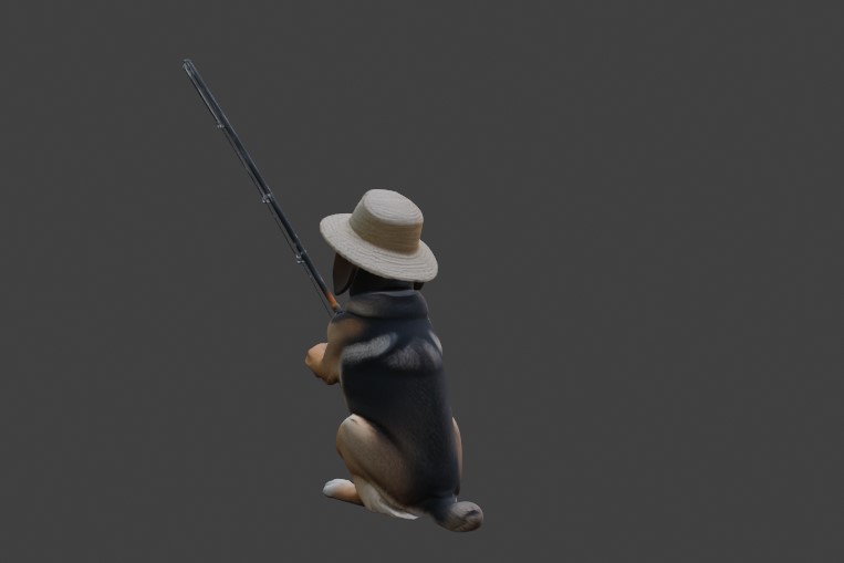 Fisher Dog: Beagle with Fishing Rod & Hat